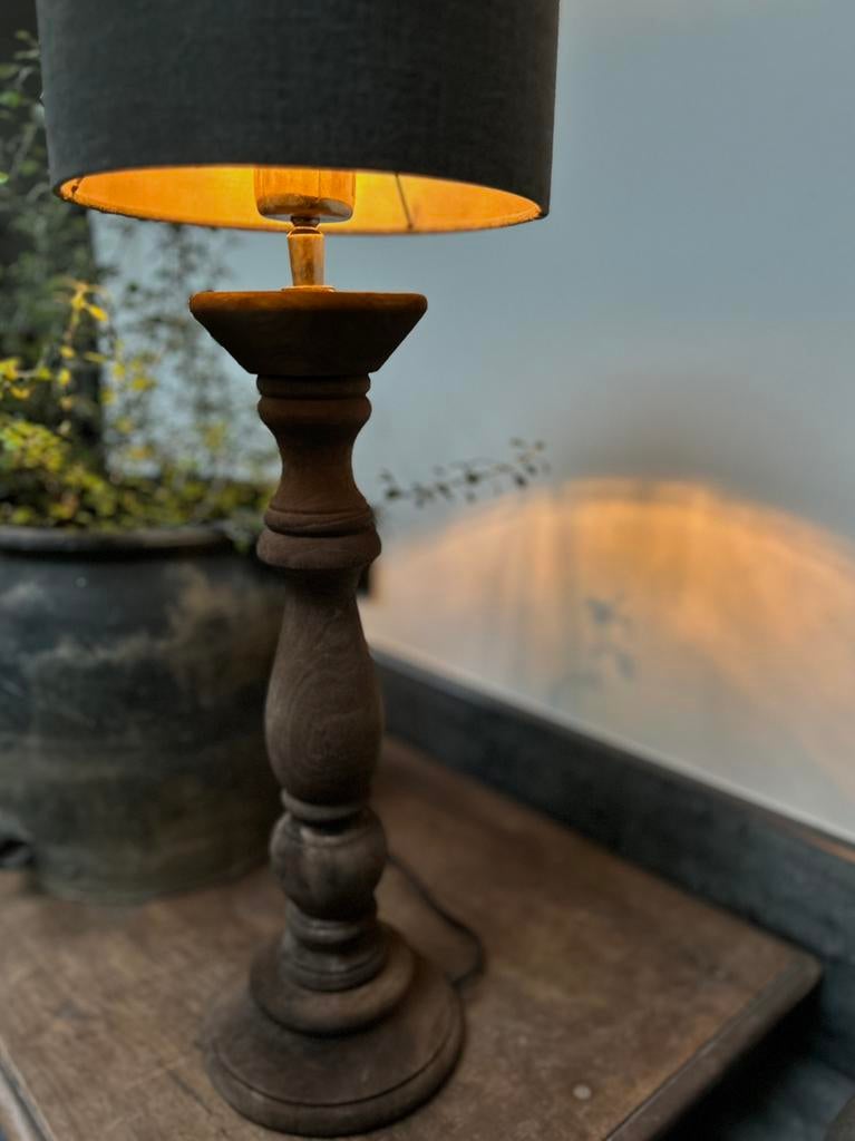 Houten baluster lamp zonder de kap sober landelijk, Huis en Inrichting, Ophalen of Verzenden