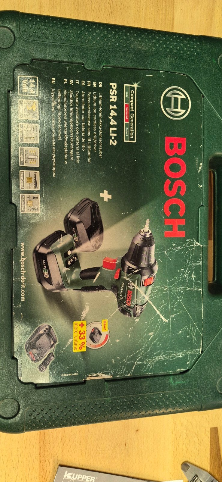 Bosch PSR 14,4 LI-2 Boormachine met 2 accu's en lader, Ophalen of Verzenden, Gebruikt, Minder dan 400 watt, Boor- en Schroefmachine