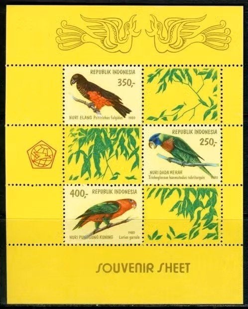 Indonesie 1980 - ZBL1025 -  Blok 43 - Papegaaien., Postzegels en Munten, Ophalen of Verzenden, Postfris, Zuidoost-Azië