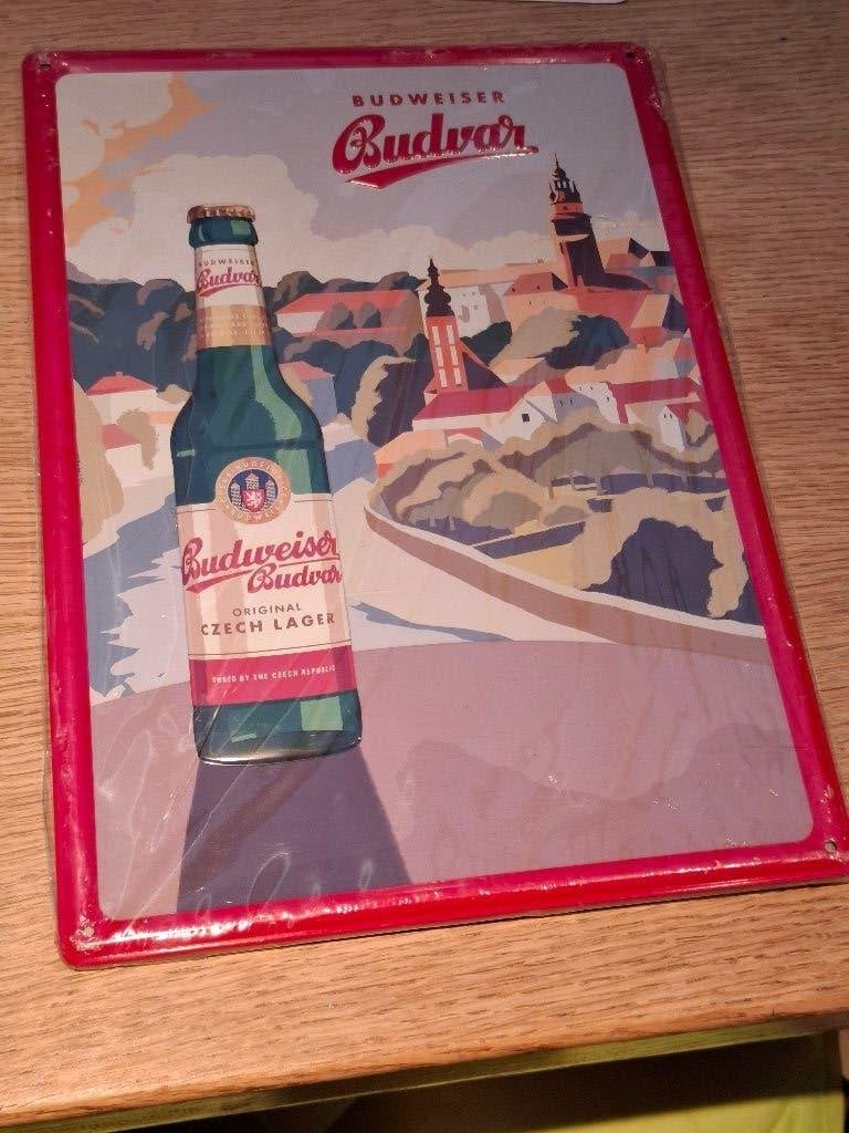 reclamebord Budweiser Budvar (nieuw in verpakking), Ophalen of Verzenden, Nieuw, Reclamebord, Plaat of Schild, Overige merken