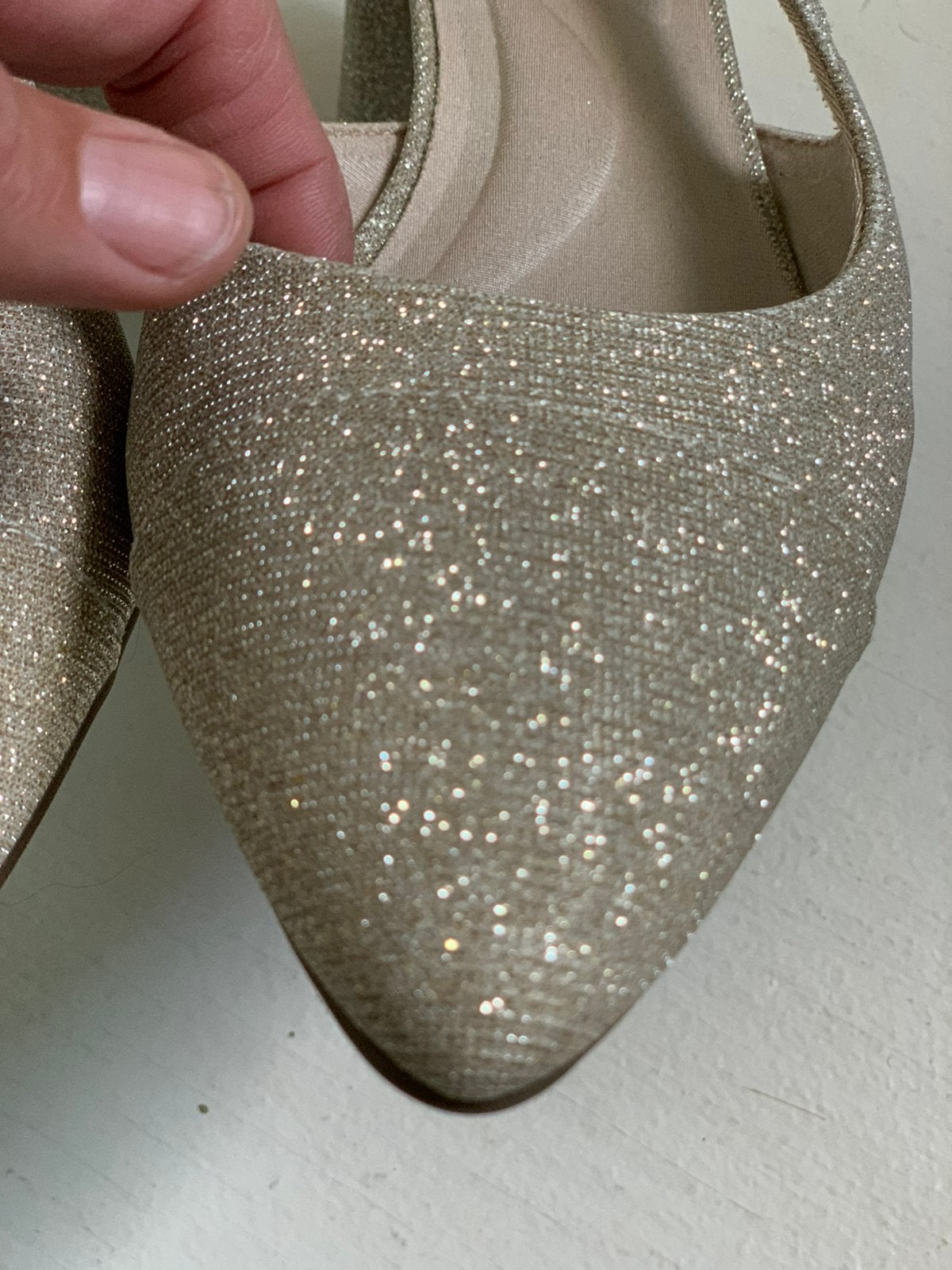 Glitter 39,5 schoenen sling back trouwschoen, Ophalen of Verzenden, Nieuw, Beige, Pumps