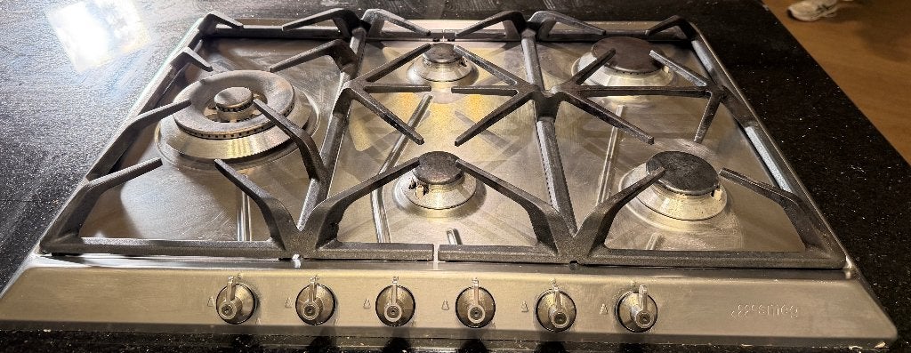 Smeg GKC755 RVS gaskookplaat 5 branders met wokbrander, Ophalen, Gebruikt, Inbouw, Gas