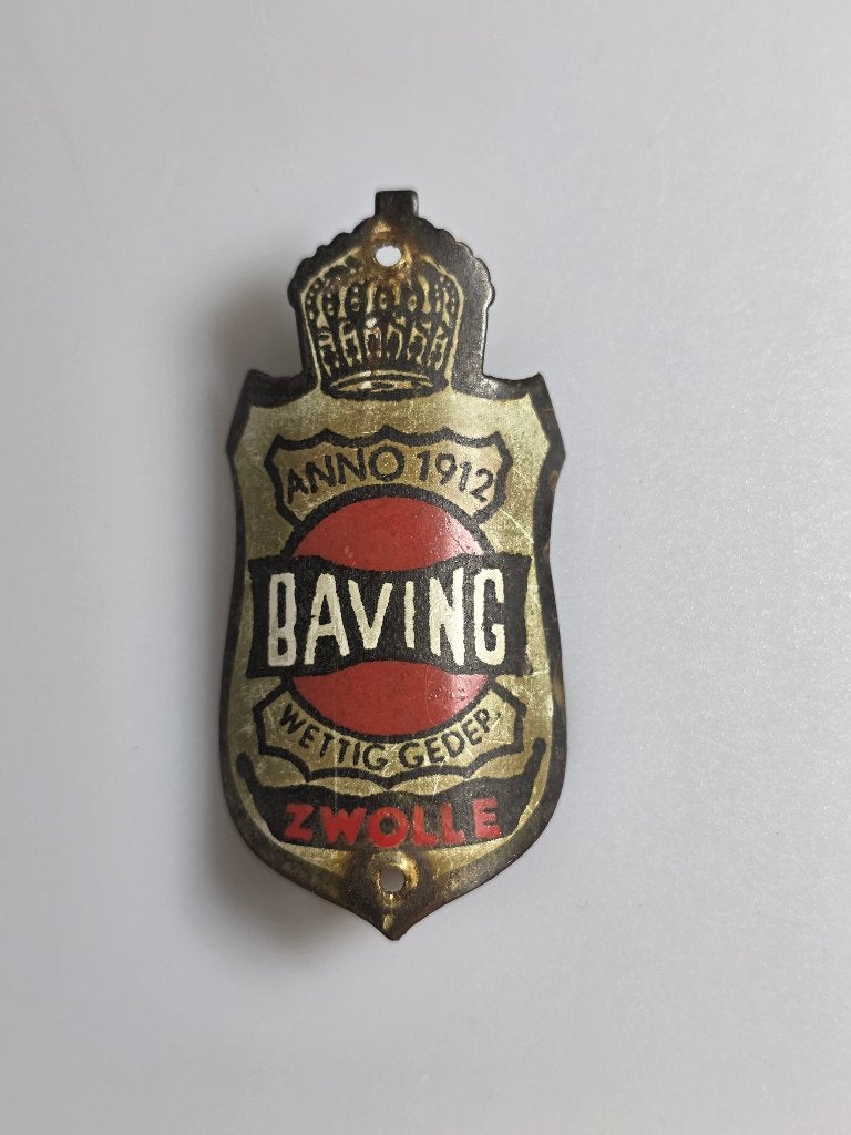 Zeldzaam Antiek Balhoofdplaatje - Baving Zwolle, Fietsen en Brommers, Fietsonderdelen, Overige merken, Gebruikt, Overige typen