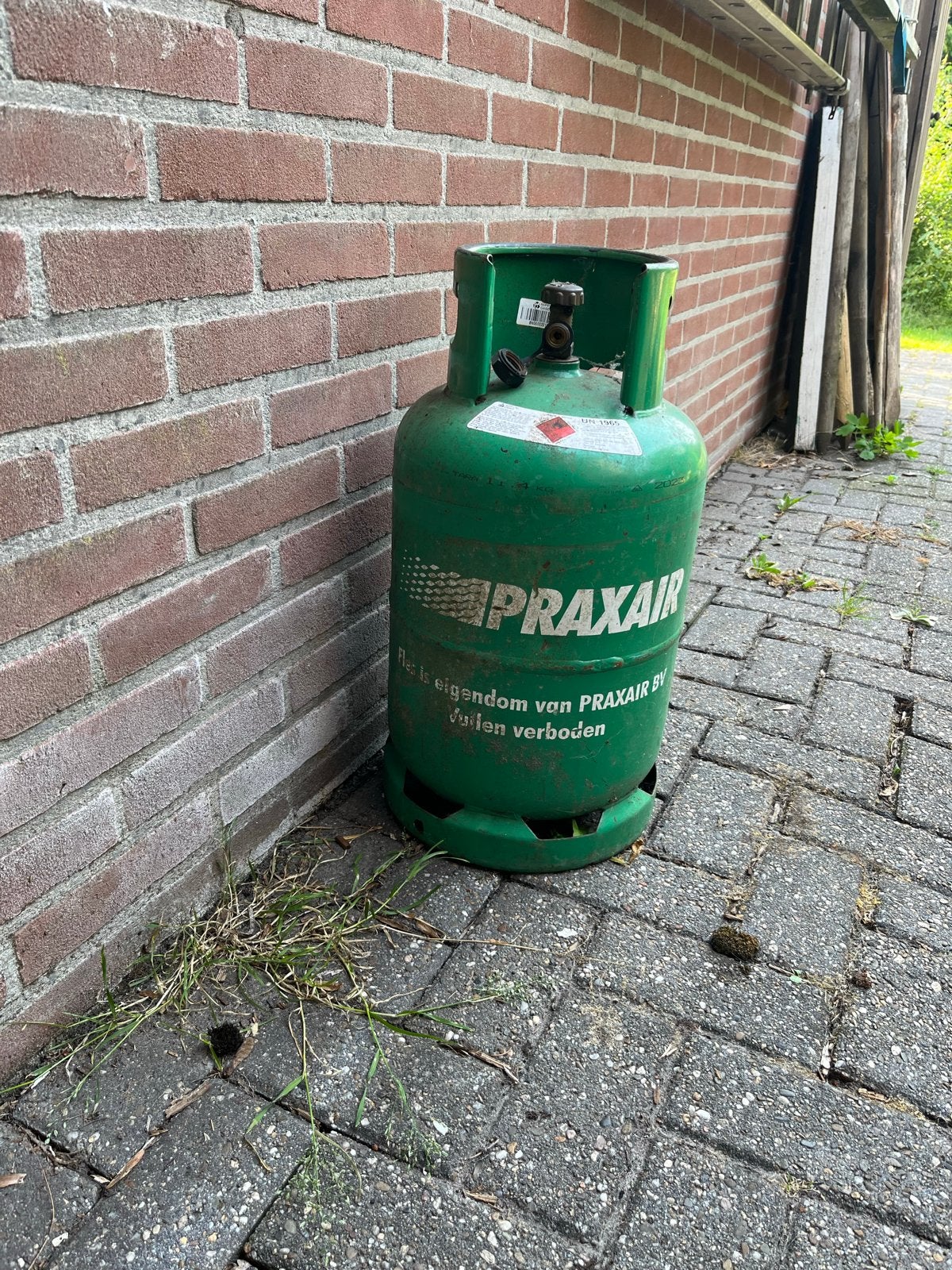 Afgedankte Praxair gasfles (leeg), Ophalen of Verzenden, Gebruikt