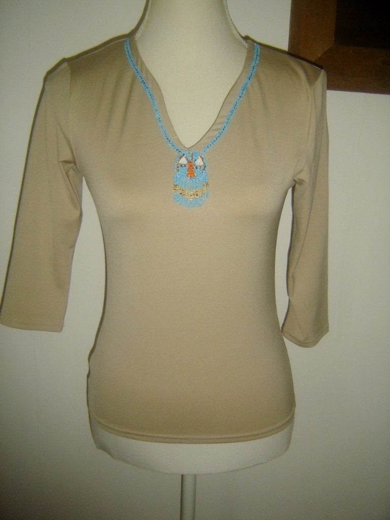 LEUKE en TRENDY beige stretch top met kraaltjes mt. S, H&M, Beige, Ophalen of Verzenden, Zo goed als nieuw