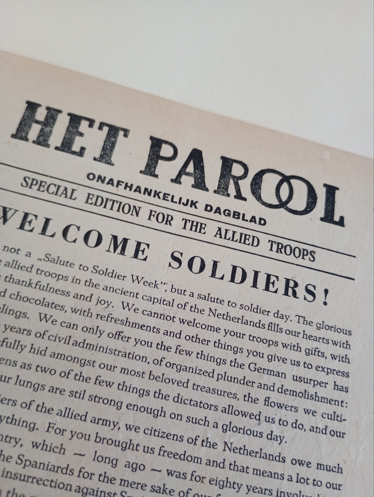 Het Parool special edition for Alied troops bevrijding., ., Ophalen of Verzenden, ., Nederland