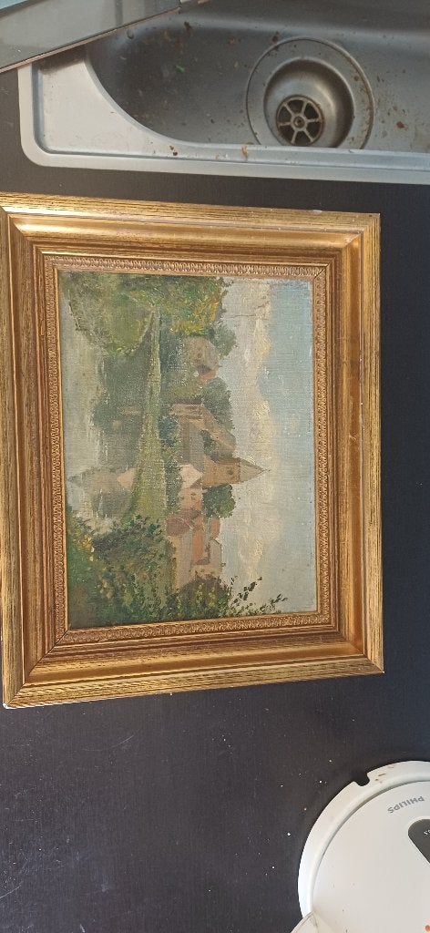 Antiek olieverfschilderij – G.W. (Gerlof Wiebren) Houbein, Antiek en Kunst, Doek, Bijzondere lijst, Impressionistisch, Ophalen of Verzenden