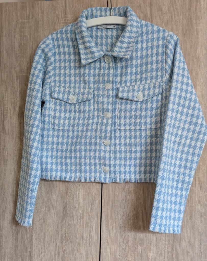 Blauw Wit geruite blazer, Maat 38/40 (M), Fashion, Blauw, Ophalen of Verzenden