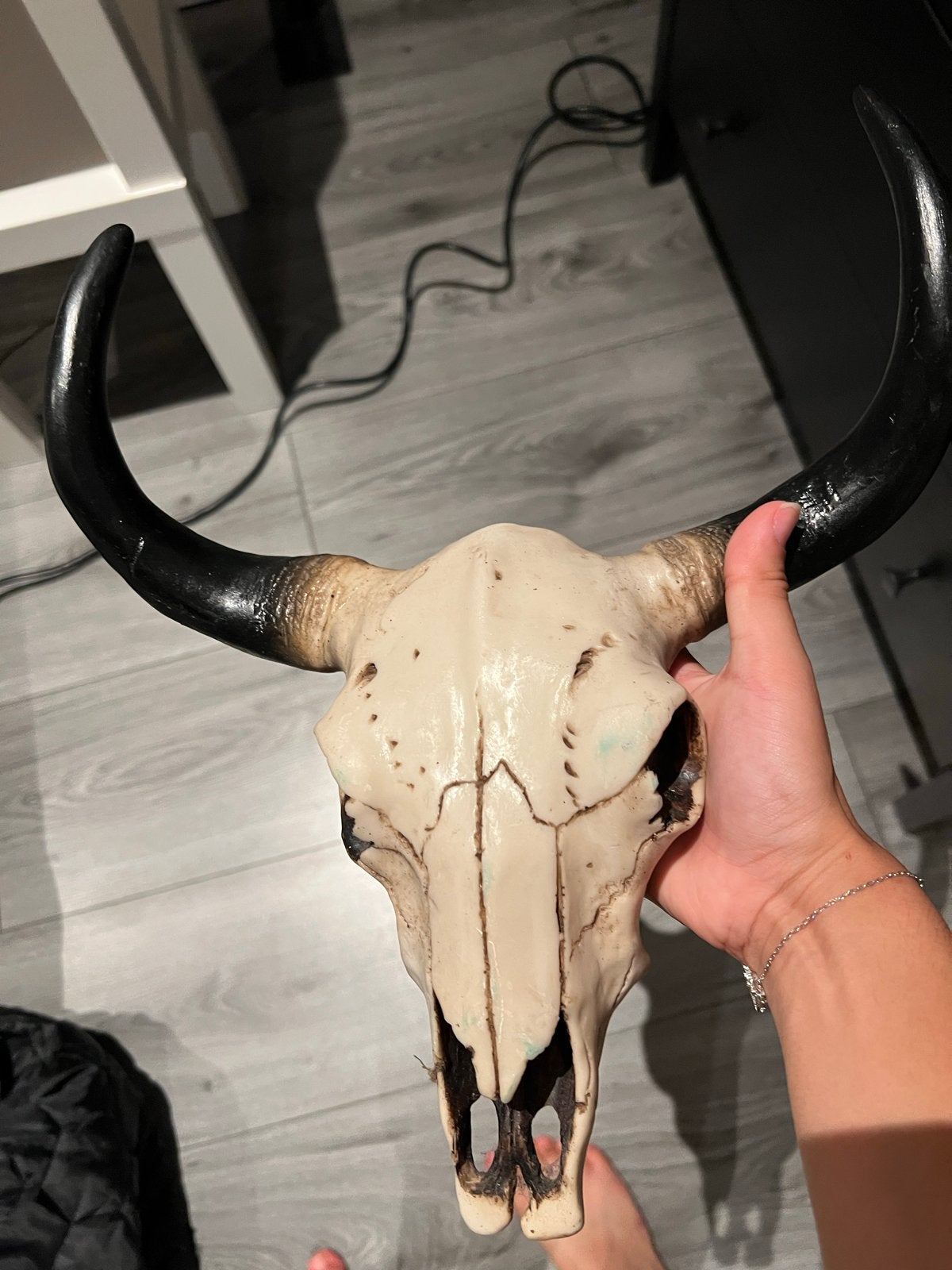 Decoratieve schedel met hoorns - Western stijl, Huis en Inrichting, Woonaccessoires | Overige, Gebruikt, Beige, Kunststof, Ophalen of Verzenden