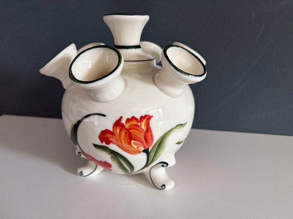 Tulpenvaas handgeschilderd keramiek - Delfleur Holland -17cm, Ophalen of Verzenden