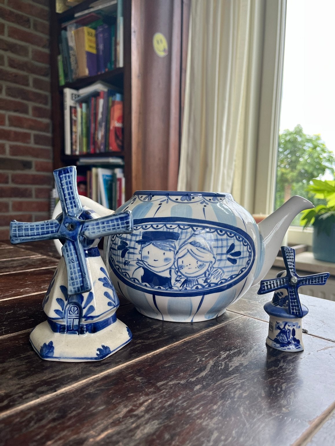 Delfts Blauw Theepot en Windmolens Decoratie Set, Antiek en Kunst, Ophalen of Verzenden