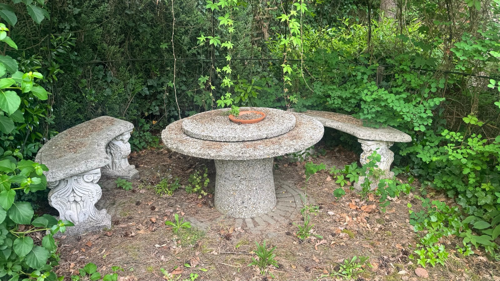 Betonnen Tuinbank en Tafel Set - Klassiek Design, Ophalen, Gebruikt, Overige materialen