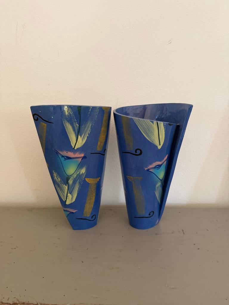 Set van 2 vintage Memphis stijl vazen, door Jan Kamphuis, Ophalen