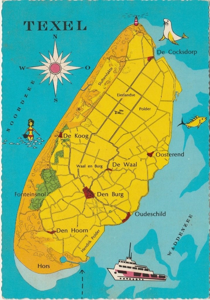 TEXEL Landkaart (Gekartelde Rand), Verzenden, 1960 tot 1980, Ongelopen, Waddeneilanden