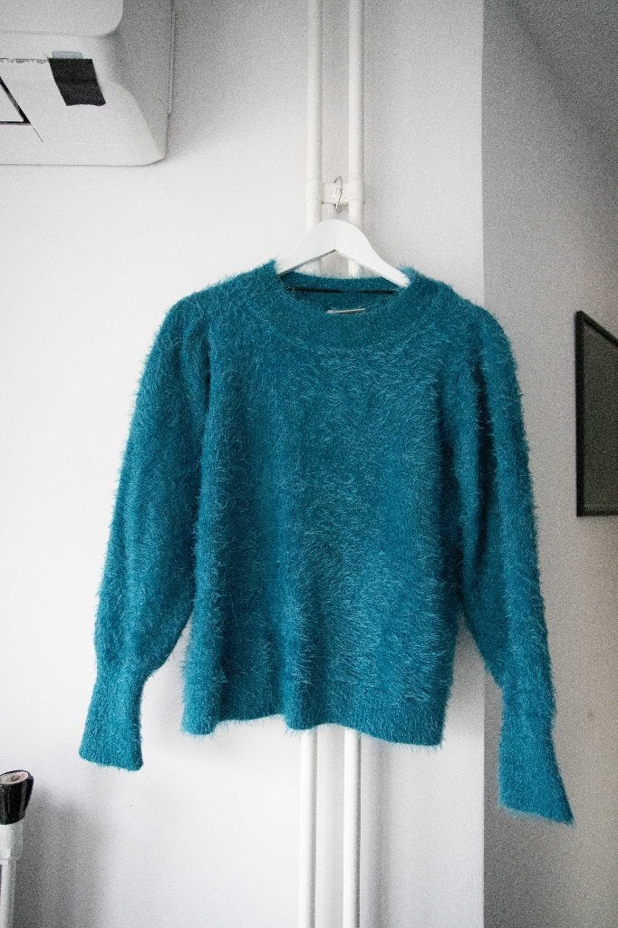 Petrol / blauwe fluffy trui Freequent maat L, Kleding | Dames, Truien en Vesten, Zo goed als nieuw, Maat 42/44 (L), Blauw, Ophalen of Verzenden