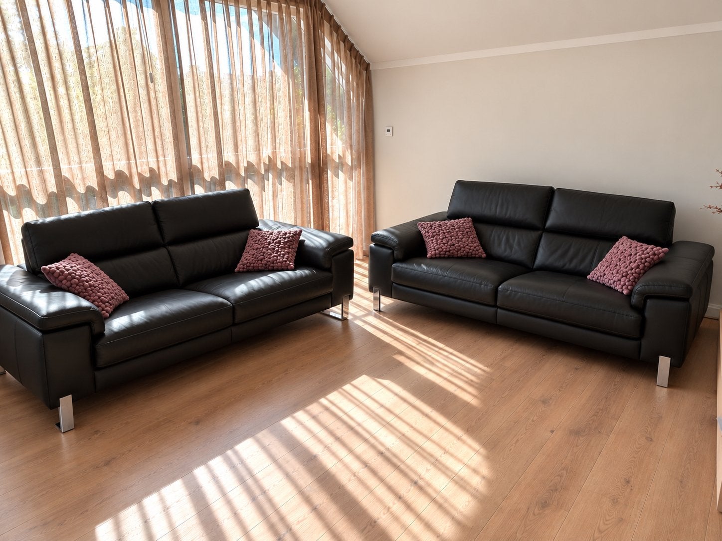 Set van 2 Chateau d'Ax banken - Zwart leer met relaxfunctie, Ophalen, Gebruikt, 150 tot 200 cm, Tweepersoons