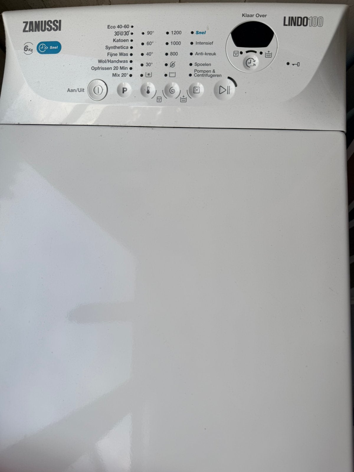 Bovenlader Zanussi Wasmachine 6Kg super staat, Witgoed en Apparatuur, Wasmachines, Ophalen of Verzenden, Zo goed als nieuw, 85 tot 90 cm
