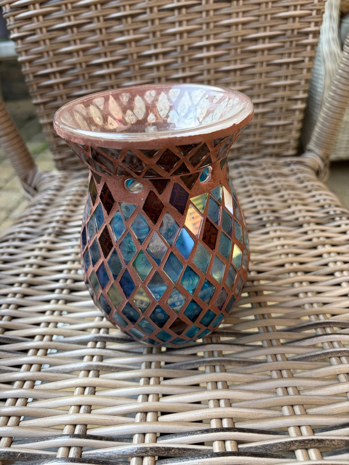Yankee candle Waxbrander / Oliebrander - Blauw/Bruin Glas, Huis en Inrichting, Ophalen, Meerkleurig, Overige stijlen, Zo goed als nieuw
