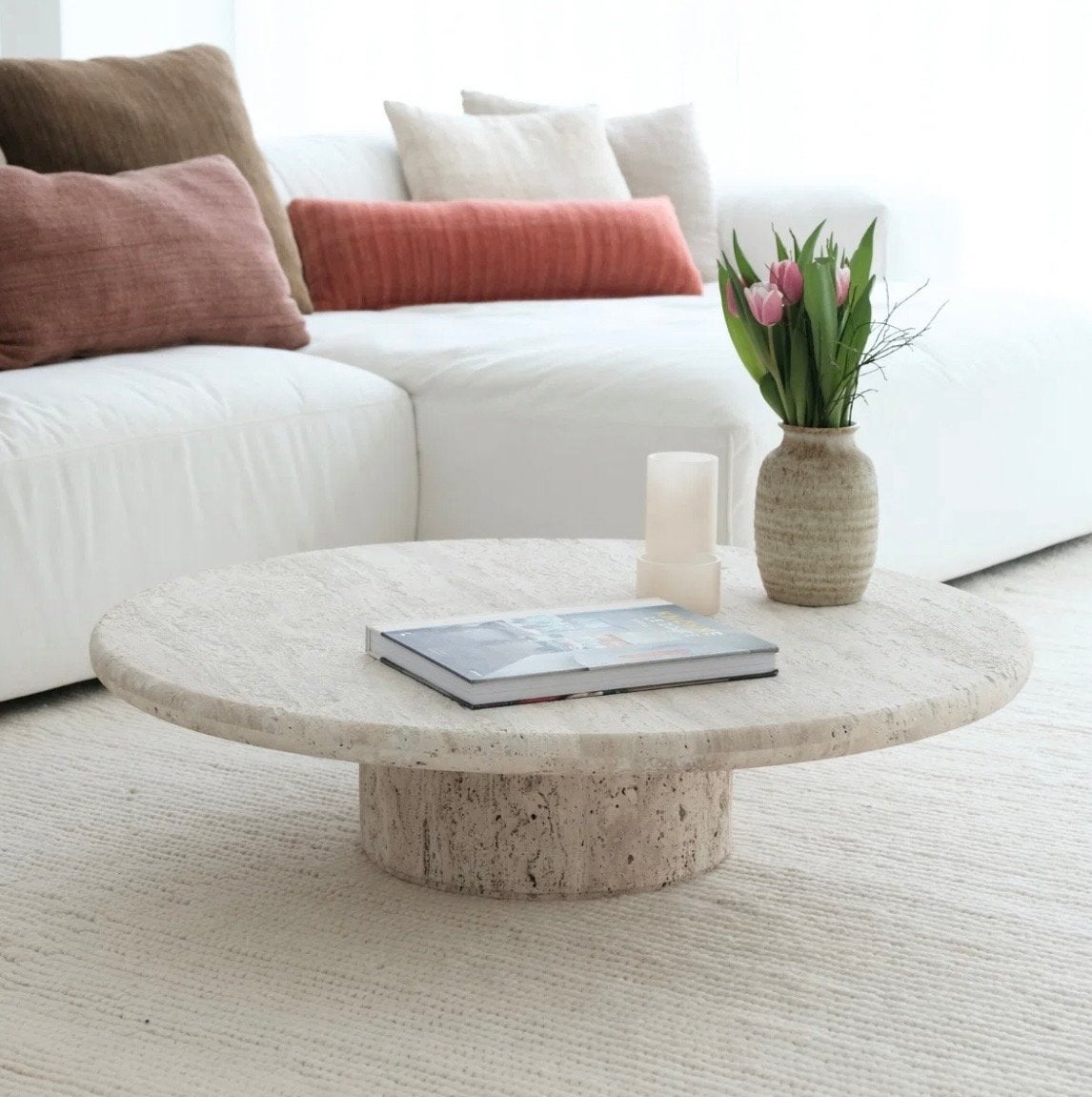 Ronde Travertin Salontafel - Stijlvol en Tijdloos Design, Ophalen, Overige materialen, Rond, Nieuw