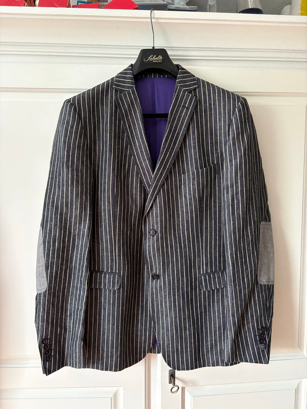 Stijlvol gestreept Colbert met elleboogstukken, Kleding | Heren, Ophalen of Verzenden, Zo goed als nieuw, Maat 56/58 (XL), Grijs