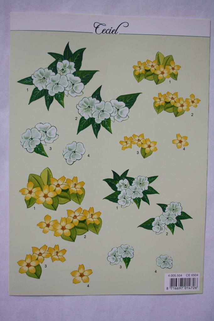 4 stuks 3D Knipvellen bloemen 6921, Ophalen of Verzenden, Nieuw, Natuur, Knipvel