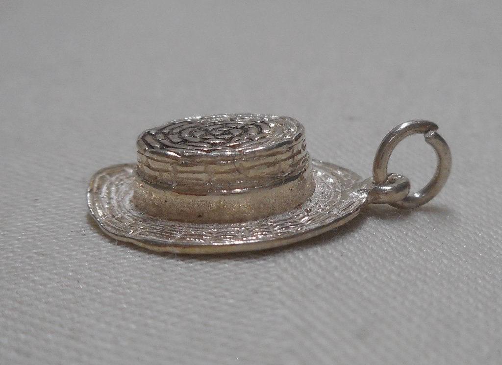 Zilveren vintage bedel stro hoed nr.613, Overige merken, Verzenden, Zo goed als nieuw, 1 bedel