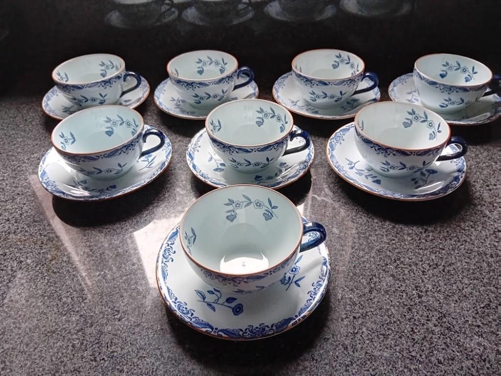 8 koffie kop en schotels Rorstrand Ostindia puntgaaf., Ophalen of Verzenden, Zo goed als nieuw, Overige stijlen, Kop(pen) en/of Schotel(s)