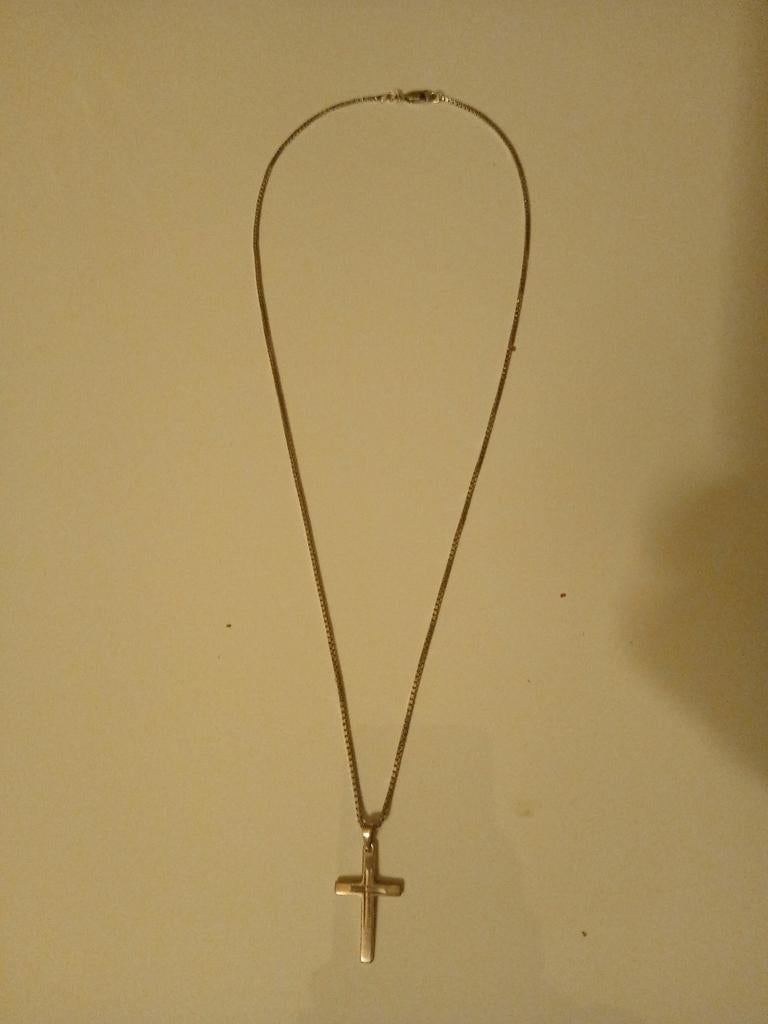 Zilveren Kruis Hanger met Ketting, Met hanger, Gebruikt, Ophalen of Verzenden, Zilver