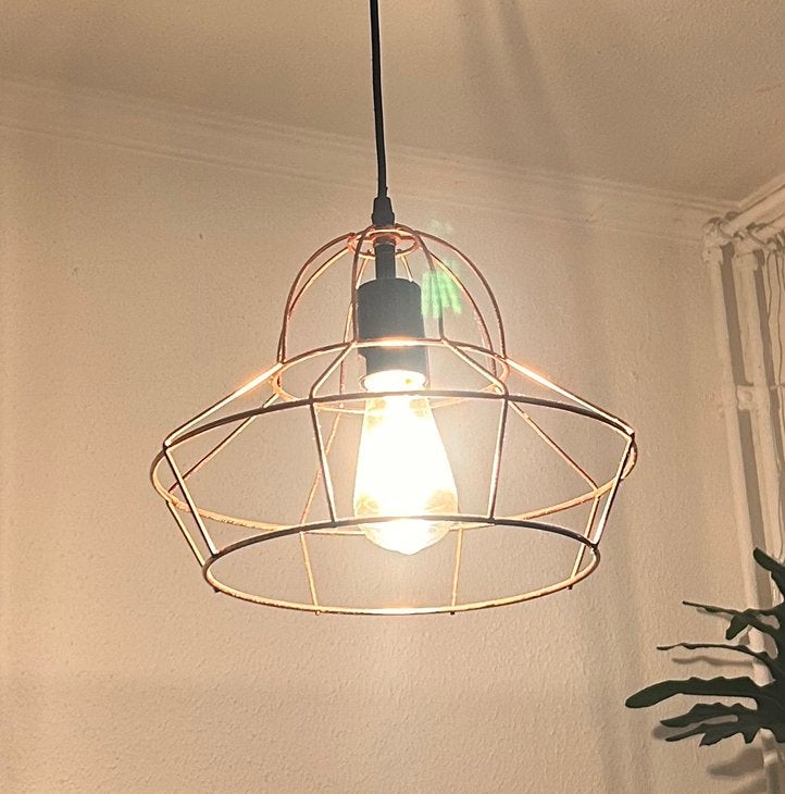 Lamp hanglamp metaal koper open model, Huis en Inrichting, Modern, Hanglamp, Ophalen of Verzenden, Zo goed als nieuw