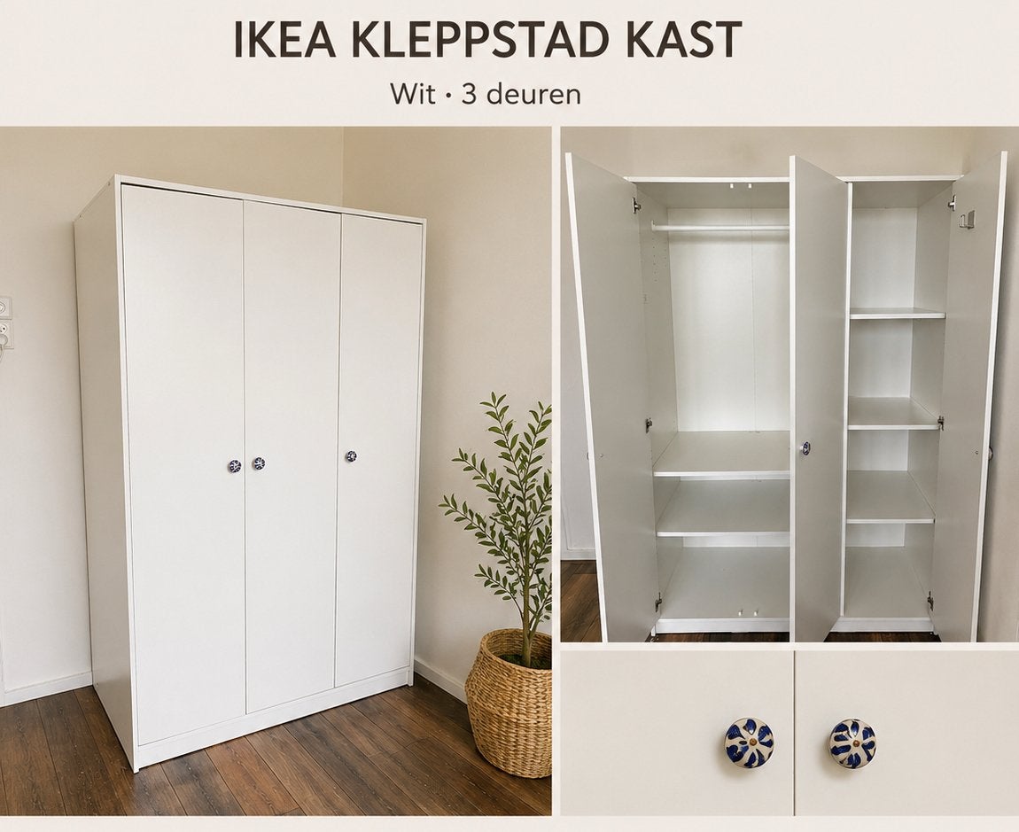 IKEA KLEPPSTAD Kledingkast Wit - 3 deuren, Ophalen, Gebruikt, 100 tot 150 cm, 150 tot 200 cm