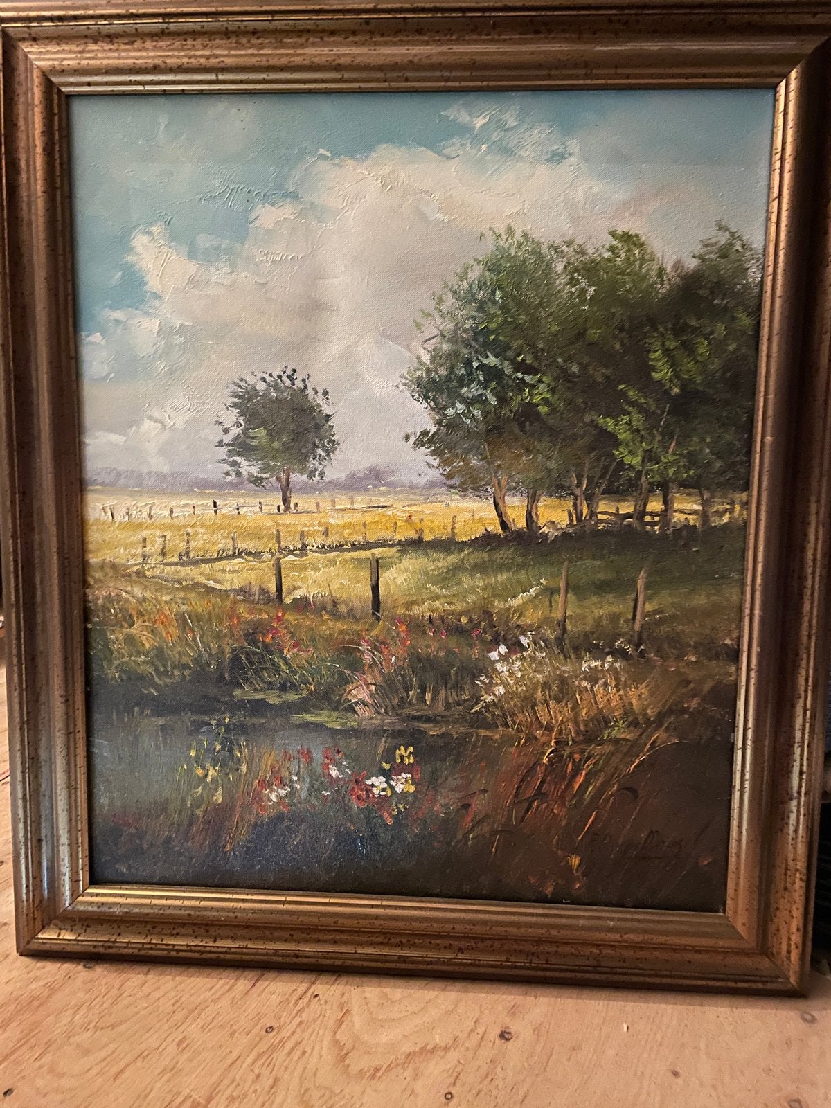 Schilderij op doek: Landelijk tafereel met bomen en veld, Doek, Ophalen of Verzenden, Landschap, Olieverf