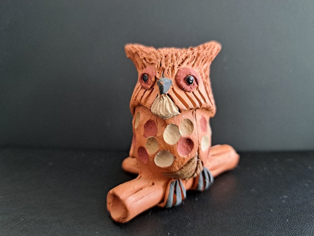 Handgemaakte terracotta uil decoratie, Ophalen of Verzenden, Gebruikt, Dier
