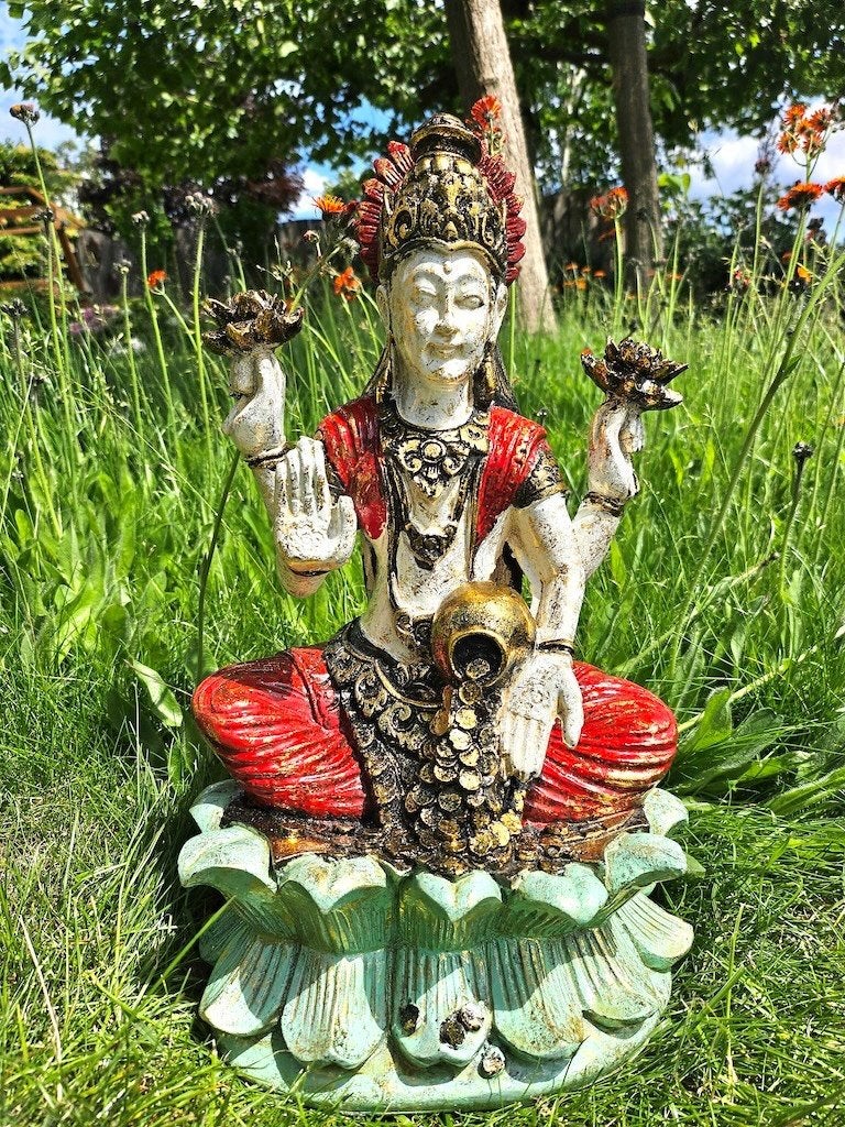 LAKSHMI BEELD HOUT 39 CM, Verzamelen, Religie, Ophalen of Verzenden, Nieuw, Beeld(je), Hindoeïsme