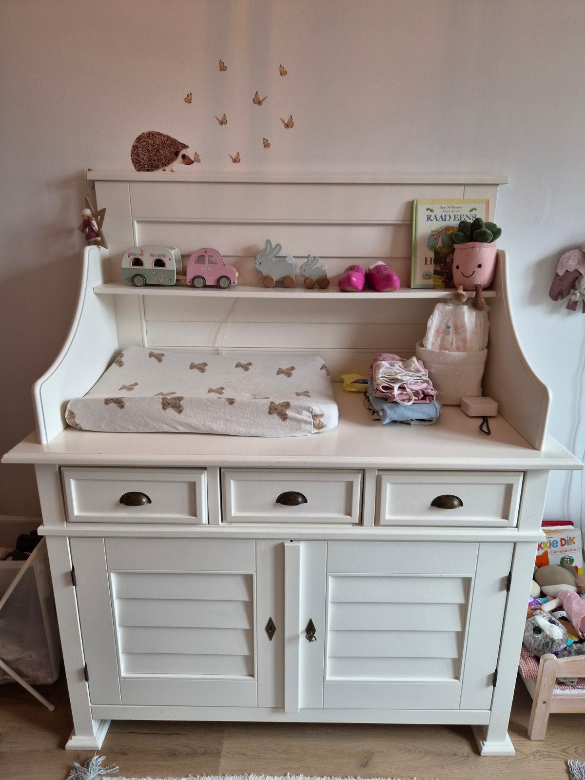Witte brocante commode, Ophalen, Gebruikt, 50 tot 70 cm, 100 cm of meer