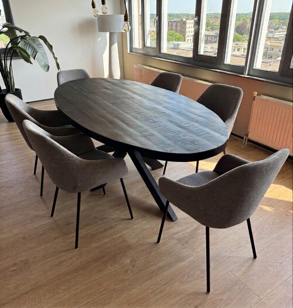 Eetkamertafel Huus ovaal / zwart mangohout / 220x110x76, Huis en Inrichting, Ophalen, 100 tot 150 cm, Vijf personen of meer, Ovaal