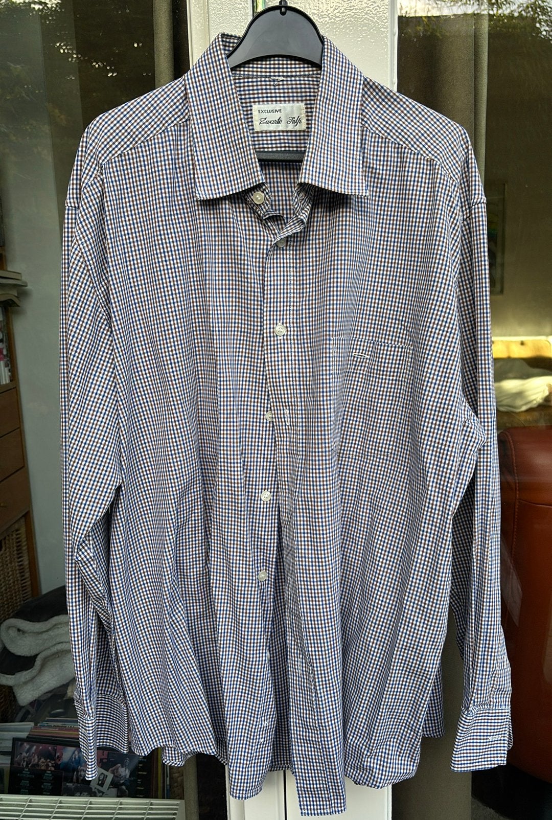 Zwarte Tulp herenoverhemd Maat XL. Blauw, bruin, wit, Ophalen of Verzenden, Zo goed als nieuw, Blauw, Halswijdte 43/44 (XL)