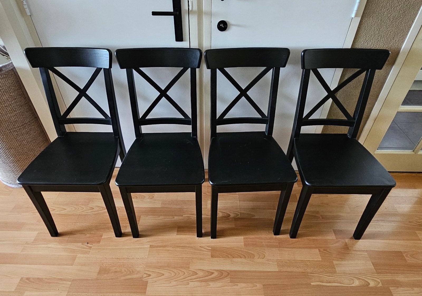 4 ZWARTE IKEA EETKAMERSTOELEN, Ophalen, Gebruikt, Zwart, Vier