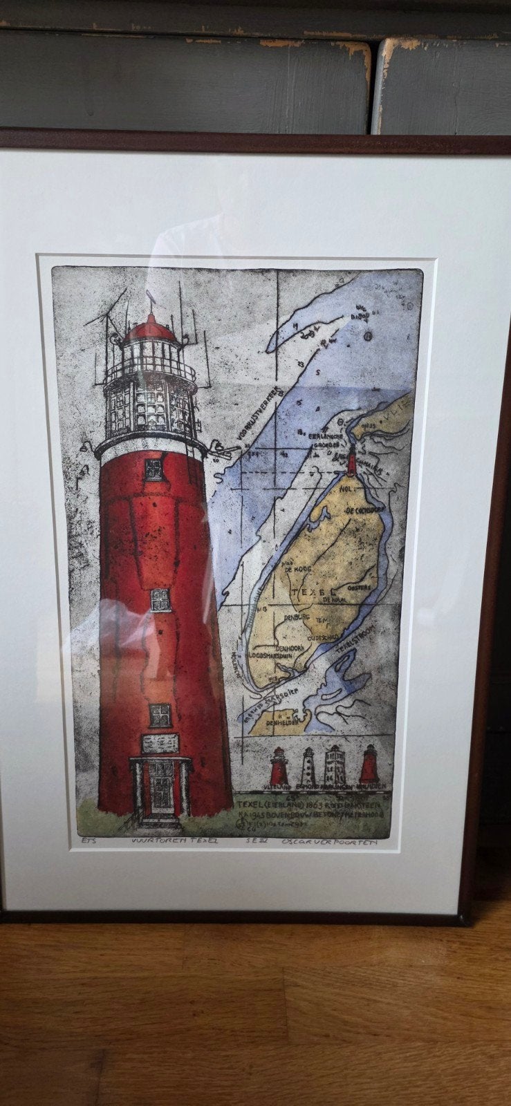 Ets Oscar Verpoorten - Vuurtoren van Texel, Antiek en Kunst, Ophalen, Landschap, Origineel, 1950 - 1999