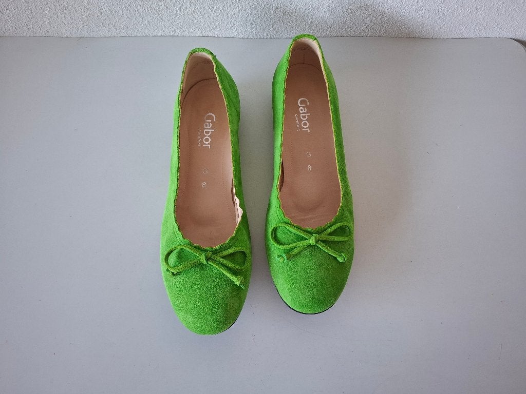 Gabor Comfort MAAT 39 / 6 G / groene suede leren ballerinas, Verzenden, Gabor, Ballerina's, Zo goed als nieuw