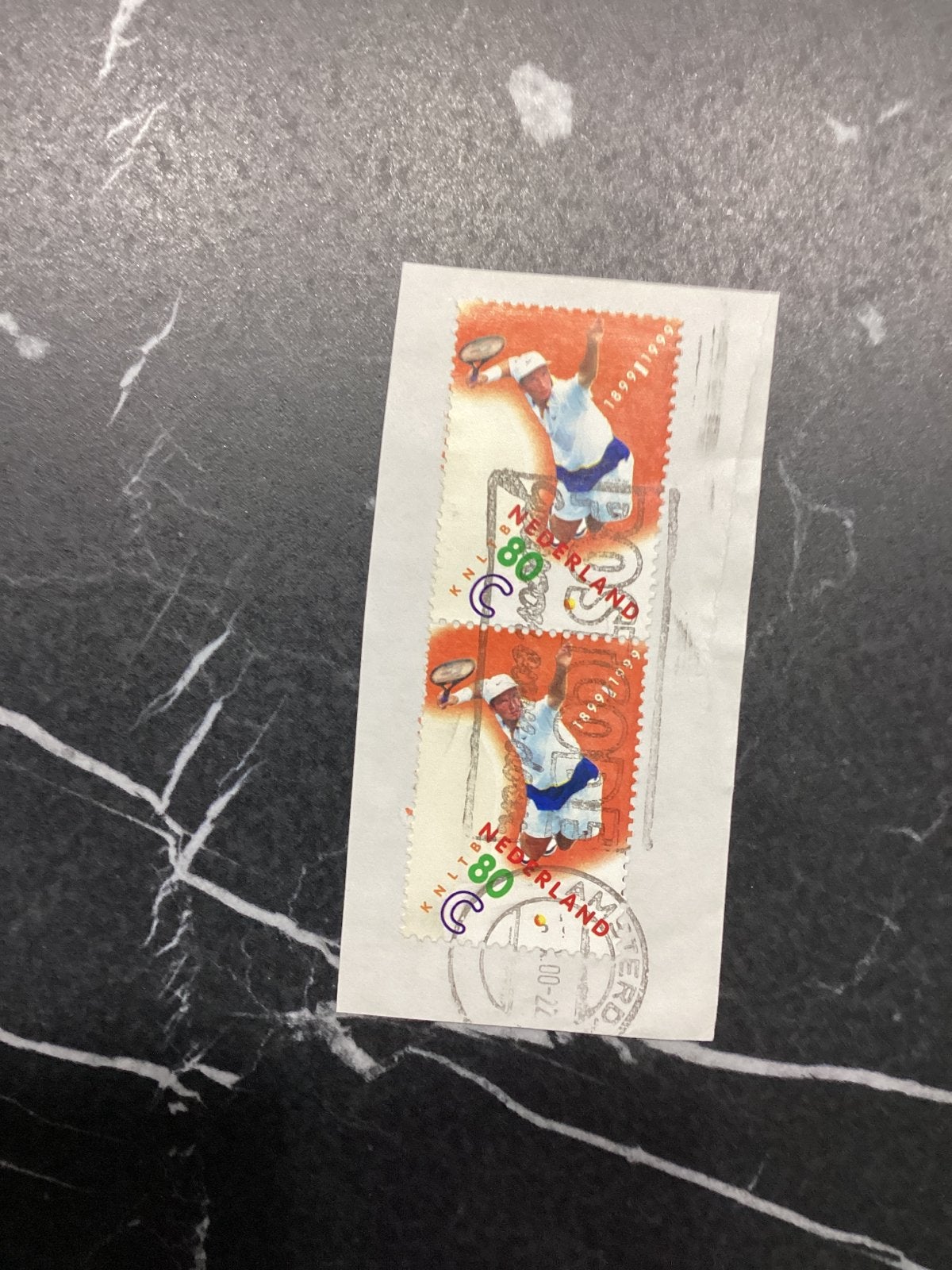 Postzegel Nederland Tennis 80 cent gestempeld paartje, Postzegels en Munten, Ophalen of Verzenden, Na 1940, Gestempeld