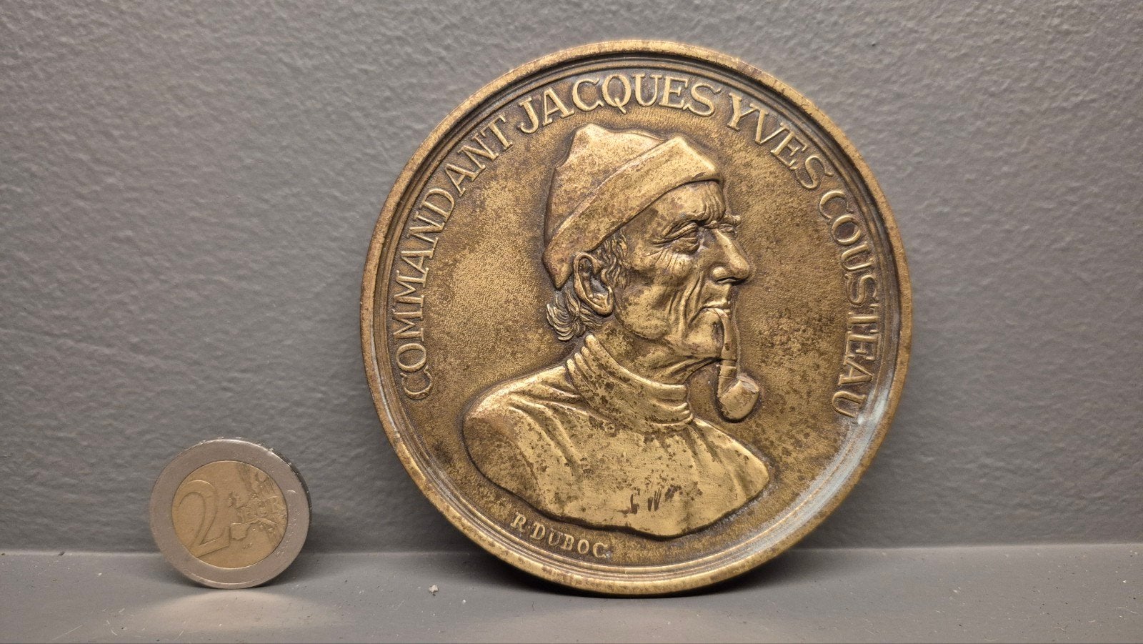 Bronzen medaille Jacques-Yves Cousteau en Calypso, Ophalen of Verzenden
