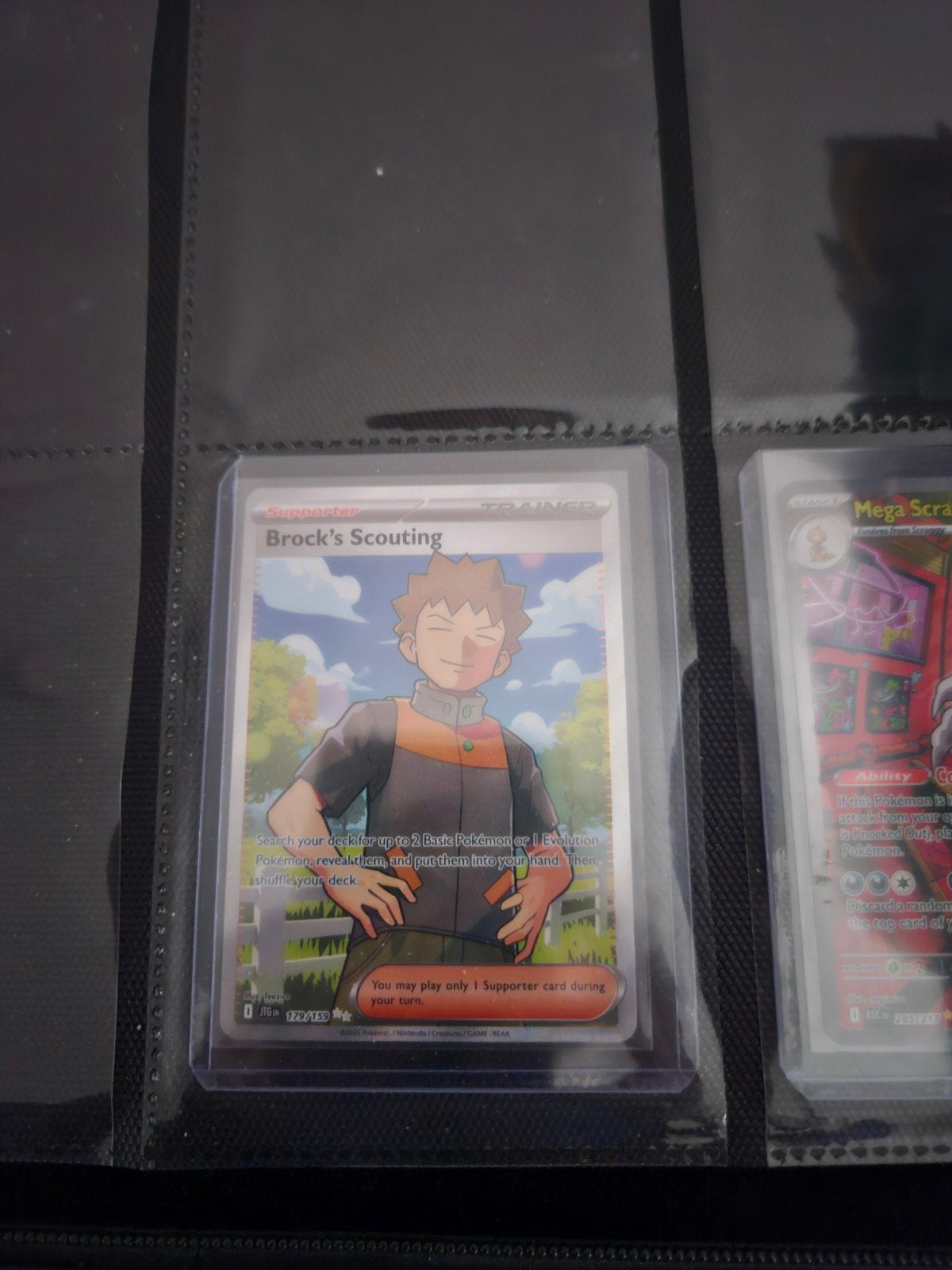 Pokemon Brock's Scouting 179/159 Journey Toghter, Ophalen of Verzenden, Zo goed als nieuw, Losse kaart, Foil