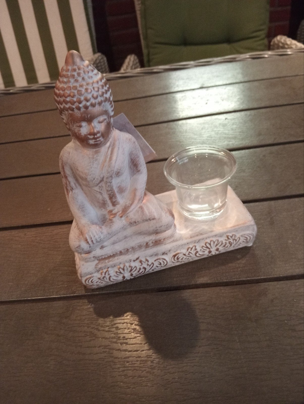 Boeddha beeldje met theelichthouder, Met reliëf, Steen/keramiek, Nieuw, Ophalen of Verzenden