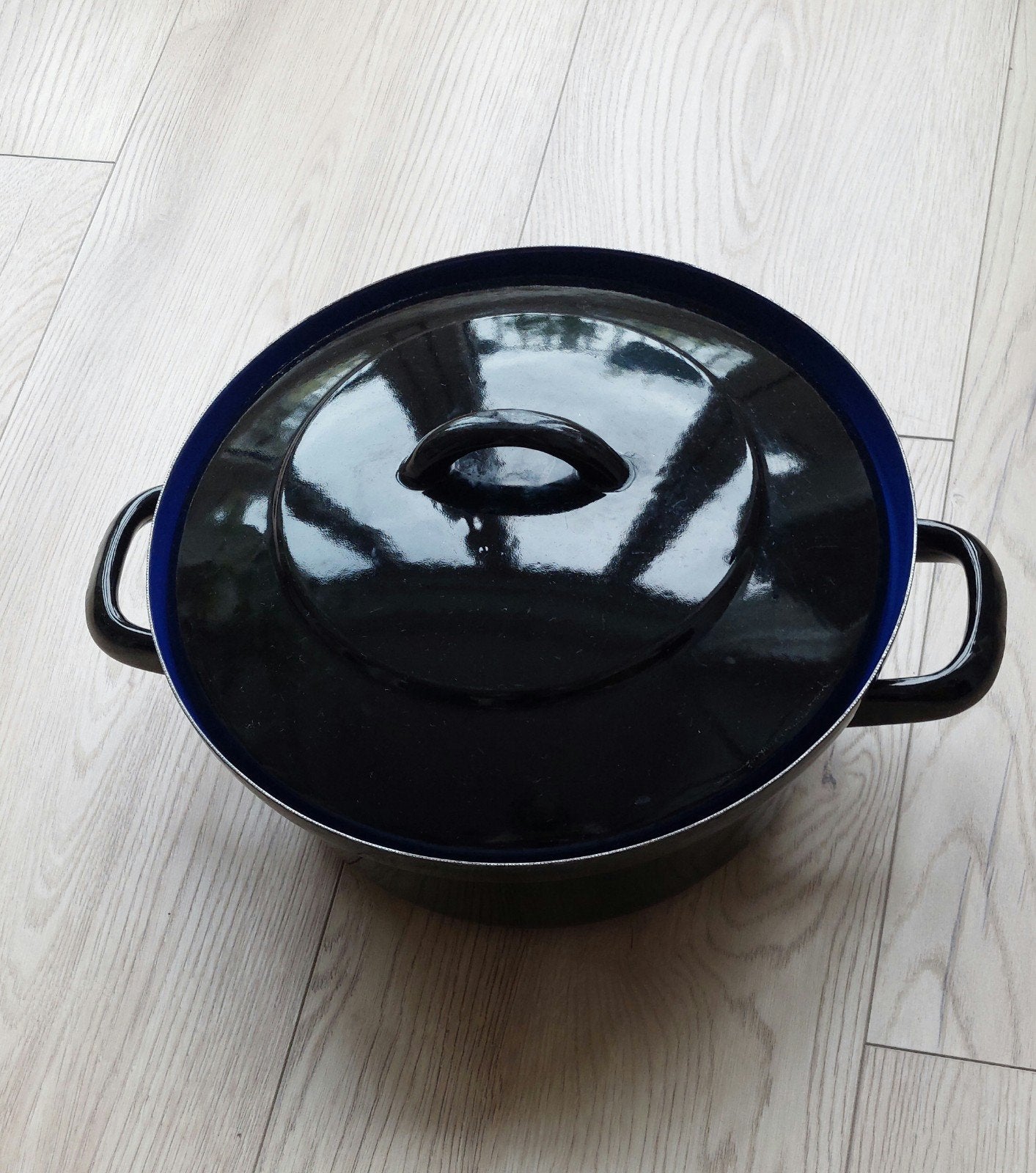 Vintage grote geëmailleerde braadpan, doorsnede 31 cm., Ophalen of Verzenden, Gebruikt, Gietijzer, Koekenpan of Braadpan