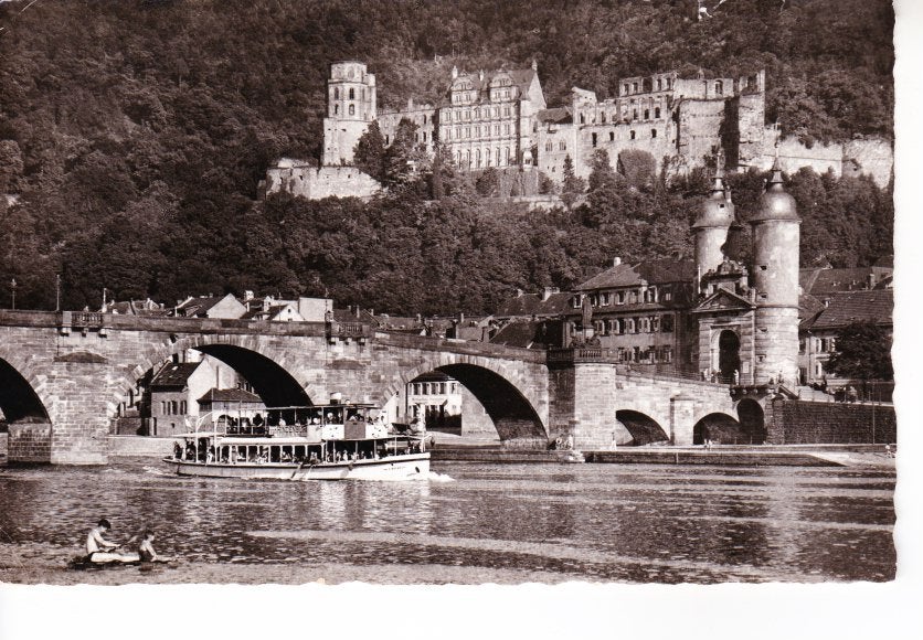 Heidelberg, Alte Neckarbrücke und Schloss. 01-10, Ophalen of Verzenden, 1940 tot 1960, Gelopen, Duitsland