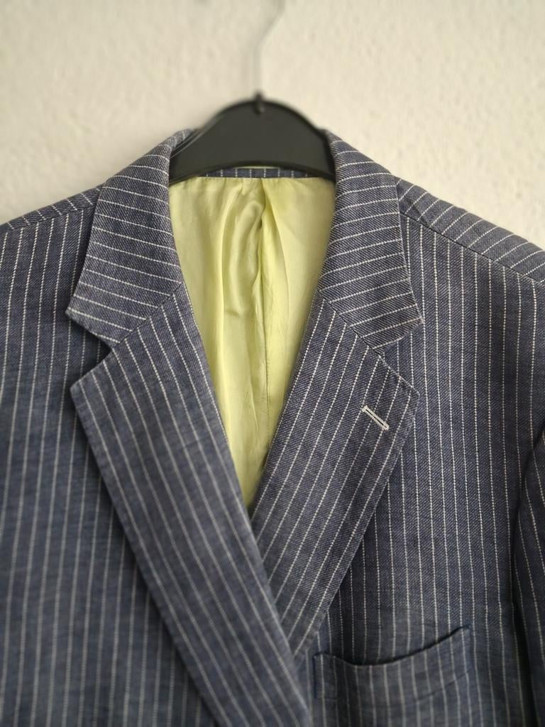 Piacenza Stijlvol  linnen gestreept colbert, maat L, Maat 52/54 (L), Onbekend, Blauw, Ophalen of Verzenden