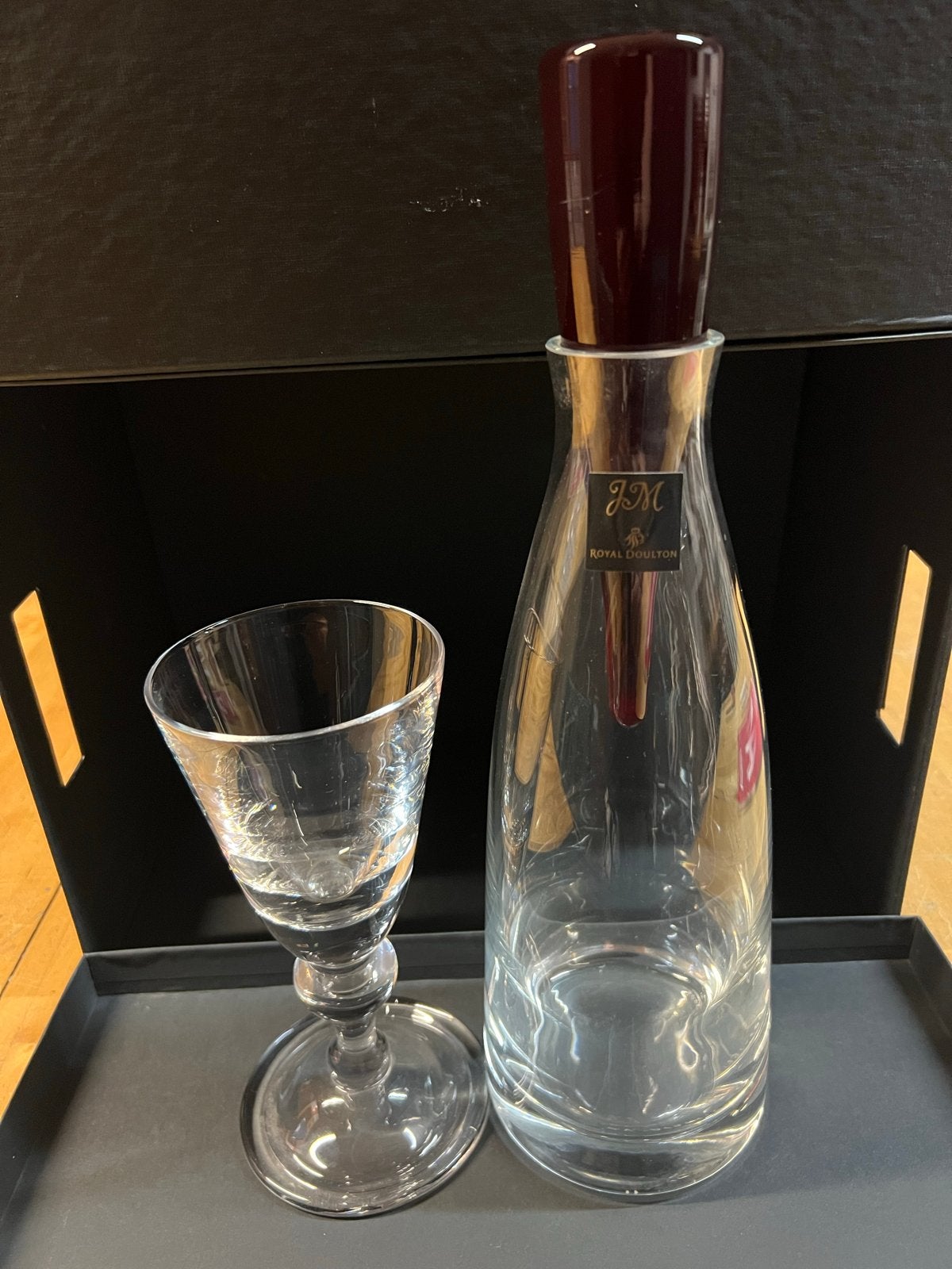 Royal Doulton JM karaf met stop en glas, Ophalen of Verzenden