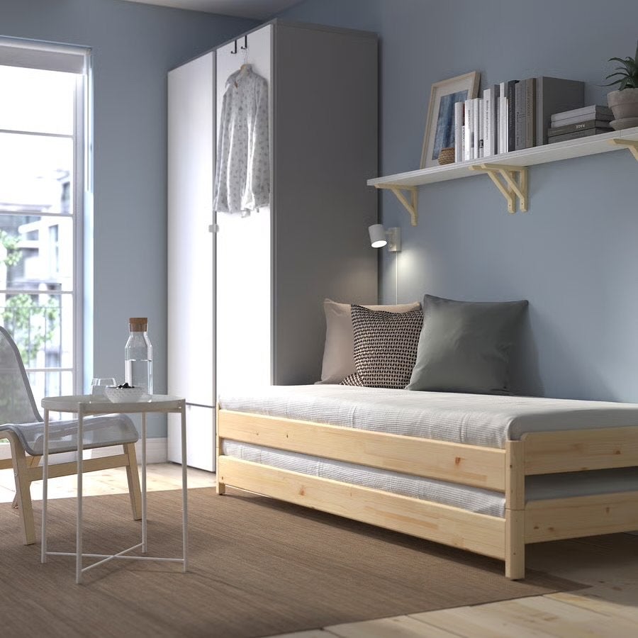 UTÅKER Stapelbed/eenpersoonsbed/tweepersoonsbed met toebehor, Ophalen, Gebruikt, Beige, Tweepersoons
