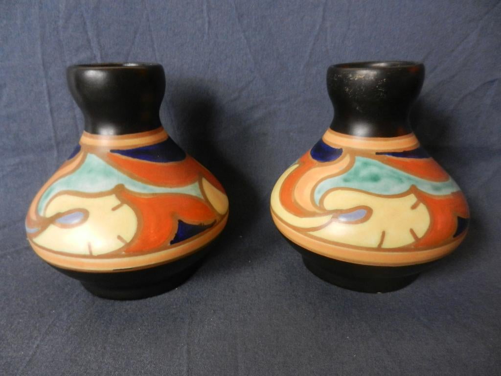 Paar vazen Gouds decor ESKAF O.L.A. 1928-1934 model 12 h. 13, Antiek en Kunst, Ophalen of Verzenden