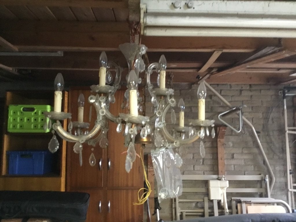 Vintage Glazen Kroonluchter met Elektrische Lampen, Ophalen, Gebruikt, Glas, Vintage